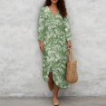 thumbnail image 4 of DISNIMO Women Dress Monstera Leaf Printed 2025 3/4 Sleeve Maxi Dresses Fashion Plus Size Dresses V Neck Casual Loose Midi Dress, XL, 4 of 6