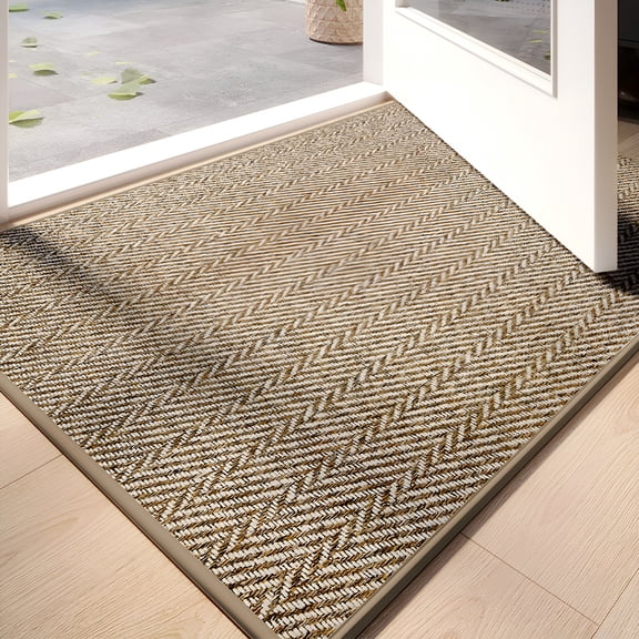 RLESO Ultra Thin Indoor Door Mat for Entrance 24"X36",Non Slip Entryway Mat,Low Profile Doormat,Unique Herringbone Design Carpet for Inside,Patio,Porch,Beige