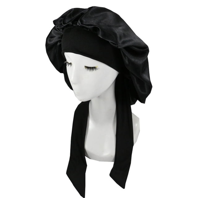 Strechy Night Sleep Cap Cubierta de cabeza liviana Cómodo gorro de dormir Niñas Gorro de pelo suave para maquillaje Baño Cocinar Todo tipo de cabello Negro Yinane Gorro de Dormir