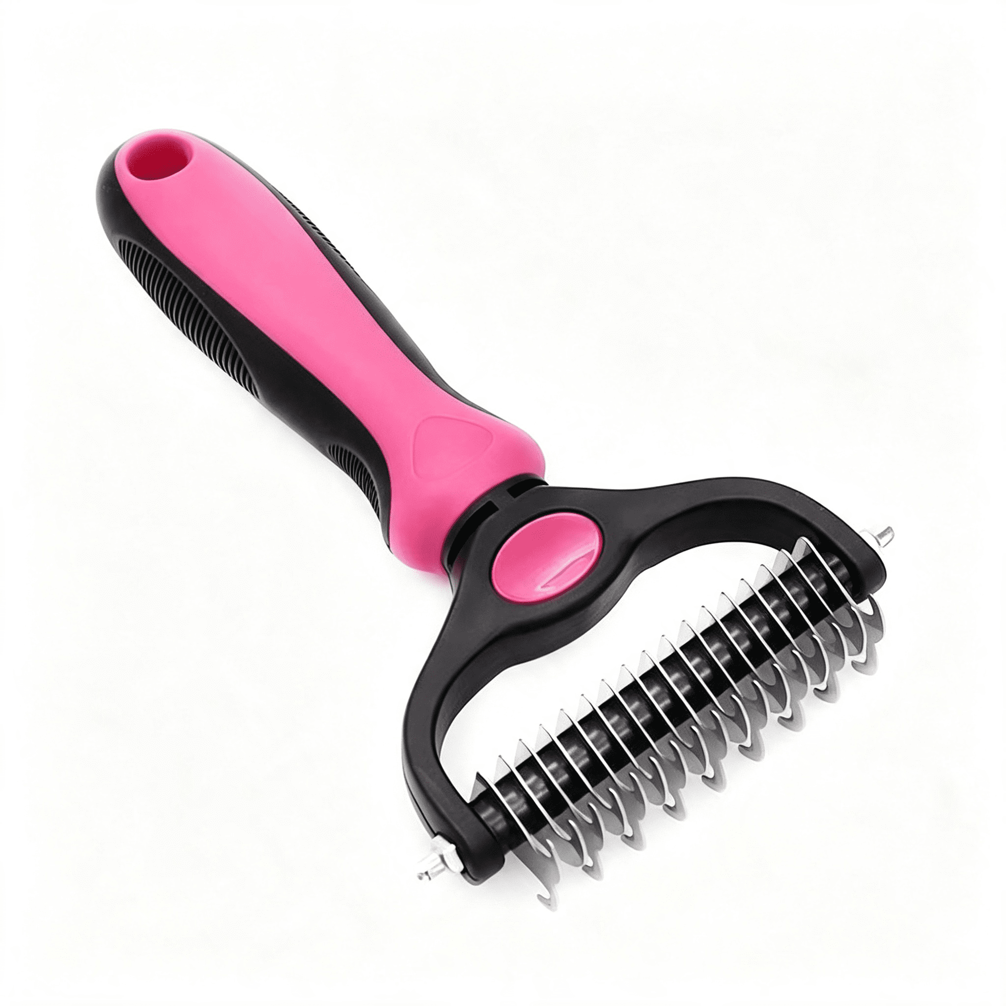 ACDANC Dog Brush Undercoat Rake for Deshedding Loose Fur&Separating Tangles with Curved Metal Teeth Textured Handle&Hanging Hole Pet Grooming Tool for Routine Coat Care&Easy Storage(Pink)