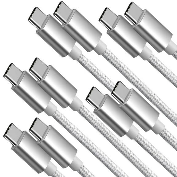 5 Pack Afflux USB-C to USB-C PD Fast Charger Cable Data Sync Braided Cord Compatible with iPhone 16 /15 Pro Max Plus / Samsung Galaxy S24 S23 S22 Ultra / iPad Pro / Universal for Type-C (6ft, White)