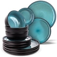 thumbnail image 2 of MAGMALIFE Vajilla Moonlight, Set De 12 Piezas De Gres Resistente A Rayaduras, Con Platos Grandes, Pequeños Y Tazones. Elegante, Duradera, Para 4 Personas, Apta Lavavajillas Y Microondas (Negro), 2 of 11