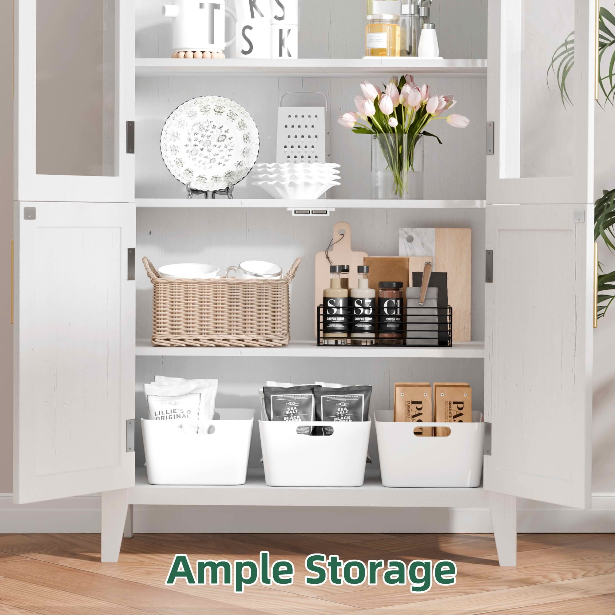MAYEERTY 63" White Arch Cabinet with Glass Doors, for Bedroom Living Room