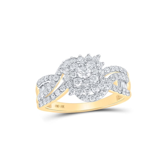 10kt Yellow Gold Womens Round Diamond Cluster Ring 1 Cttw