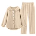 thumbnail image 2 of Aoujea 50% Off Clear! Plus Size Womens Pjs Sets Long Sleeve Pajamas for Women Comfy Casual Loose Solid Color Lamb Wool Button Long Sleeve Turndown Collar Set Deals, 2 of 5