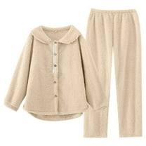 Kaemgyyd Women's Plush Fleece Pajama Set Soft Cozy Lounge Sleepwear Fuzzy Button down Tops and Sherpa Pants 2 Piece Outfit