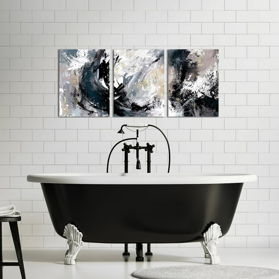 Furnster Framed Canvas Print Wall Art Black and White Abstract Shapes Illustrations Minimalism for Living Room, Bedroom, Office Hanging 12"x16"x3pcs