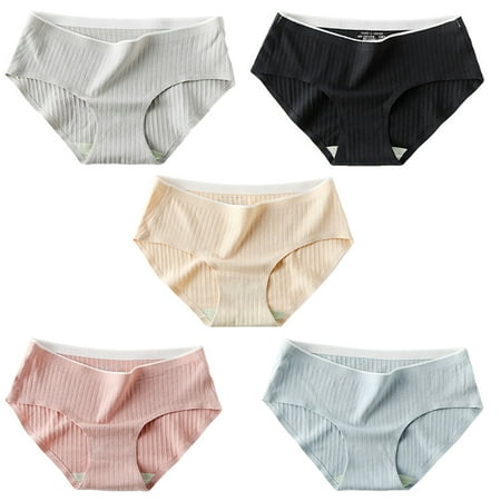 GOOHOCHY 5 Pcs Seamless Panties Breathable Thin Underpants Panty Rise Cotton Miss Woman
