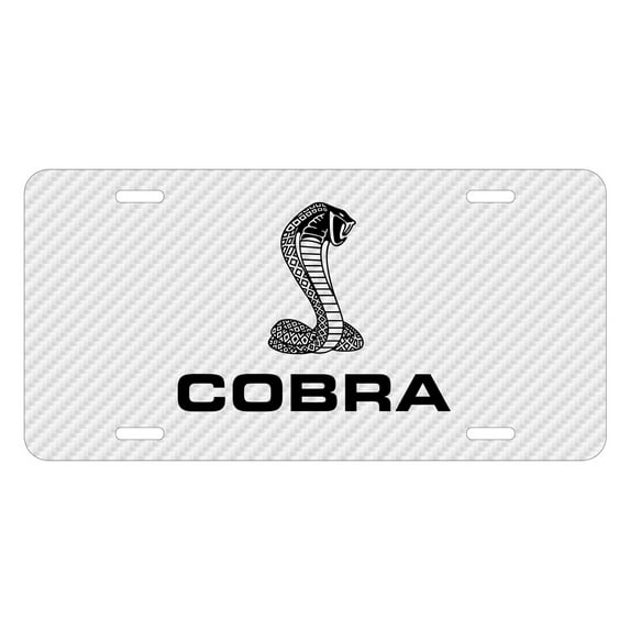 Ford Mustang Cobra White Carbon Fiber Texture Graphic UV Metal License Plate