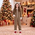 thumbnail image 4 of CUZIBR Toddler Girl Bear Ear Onesie Fuzzy Hooded Jumpsuit Pajamas Zip-Up Long Sleeve Funny Loungewear,Coffee,4-5 Years, 4 of 5