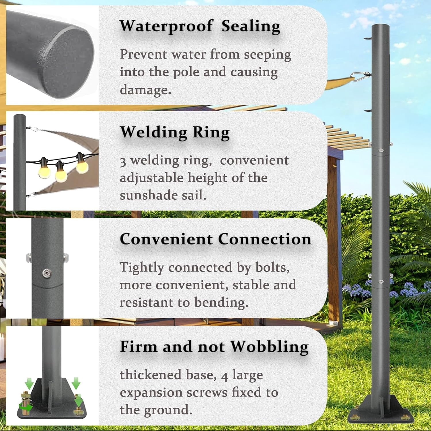 2 Pack Sun Shade Sail Poles - 10ft Outdoor Removable Sunshade Support Post Heavy Duty Canopy Awning Shade Cloth Metal Pole Posts Kit for Outside Patio Backyard Garden Ground Playground