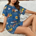 thumbnail image 4 of Fotbe Construction Vehicles Print Pajama Set for Women 2 Piece Loungewear Short Sleeve Tops and Shorts Set Soft Sleepwear-3X-Large, 4 of 7