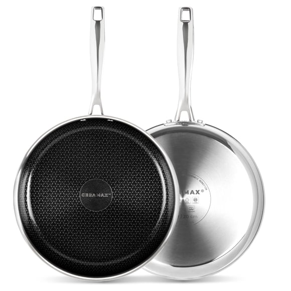 Ceramax Poêle à Frire en Acier Inoxydable Céramique Antiadhésive de 10 Pouces, Gravée Noire, Tri-Plis, Compatible Induction, Va au Lave-Vaisselle, Batterie de Cuisine