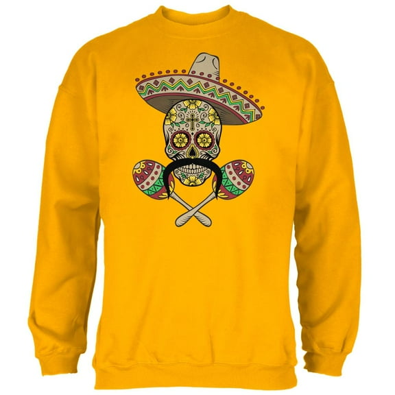 Cinco de Mayo Sombrero Skull Maracas Crossbones Mens Sweatshirt Gold 2XL