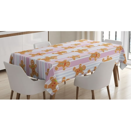 - Gingerbread Man Tablecloth, Kids Pattern with Pastel Colored Striped Backdrop Cute Bakery Xmas Goodies, Rectangular Table Cover for Dining Room Kitchen, 60 X 84 Inches, Multicolor, by Ambesonne