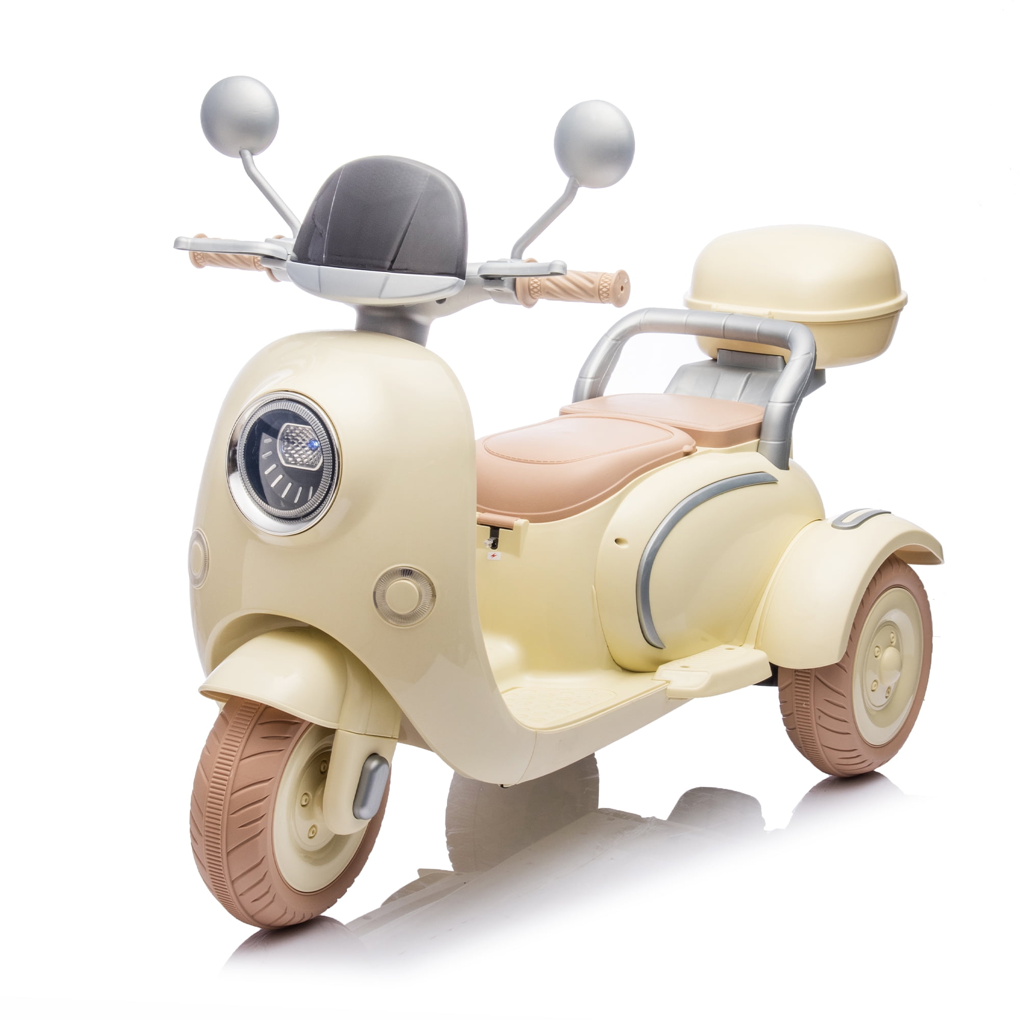 Ambifirner 12V Two-seater Ride On Level Up Electric Motorcycle,2wd,Three-wheel Toy w/Music,Bluetooth,USB,Portable Storage Hooks&Oversized Trunk,LED Headlight