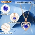 thumbnail image 4 of RIVIKO Heart Birthstone Pendant Necklace for Women 925 Sterling Silver Zirconia Necklaces Wedding Anniversary Birthday Mothers Day Jewelry Gifts For Her Mother Wife, 4 of 12