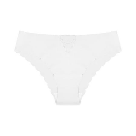 3 Packs Womens Underwear Ice Silk Low Waist Seamless Solid Color Hollow Briefs Panties for Women L White