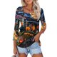thumbnail image 1 of Blusa de manga larga con estampado floral de Halloween para mujer: blusa informal con cuello cuadrado para otoño, 1 of 4