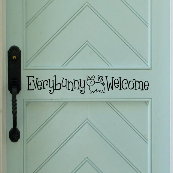 Everybunny is Welcome with Easter Bunny Vinyl Decal Easter Decor Self Adhesive Decals Decoration - Size: 3.5"H x 22"L - Color: Black