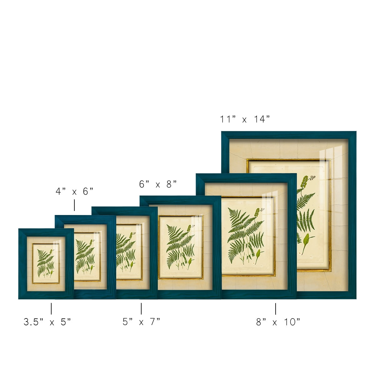Fern with Crackle Mat (H) IV - Framed Print w/glass - Ocean Blue