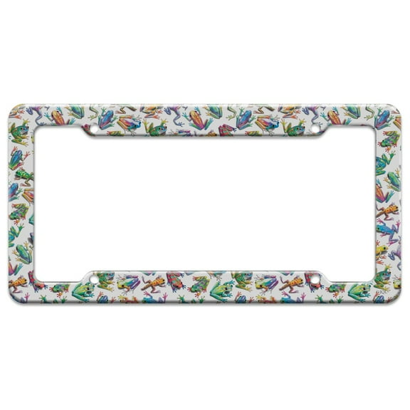 Rainbow Rainforest Frogs Sticky Fingers Pattern License Plate Tag Frame
