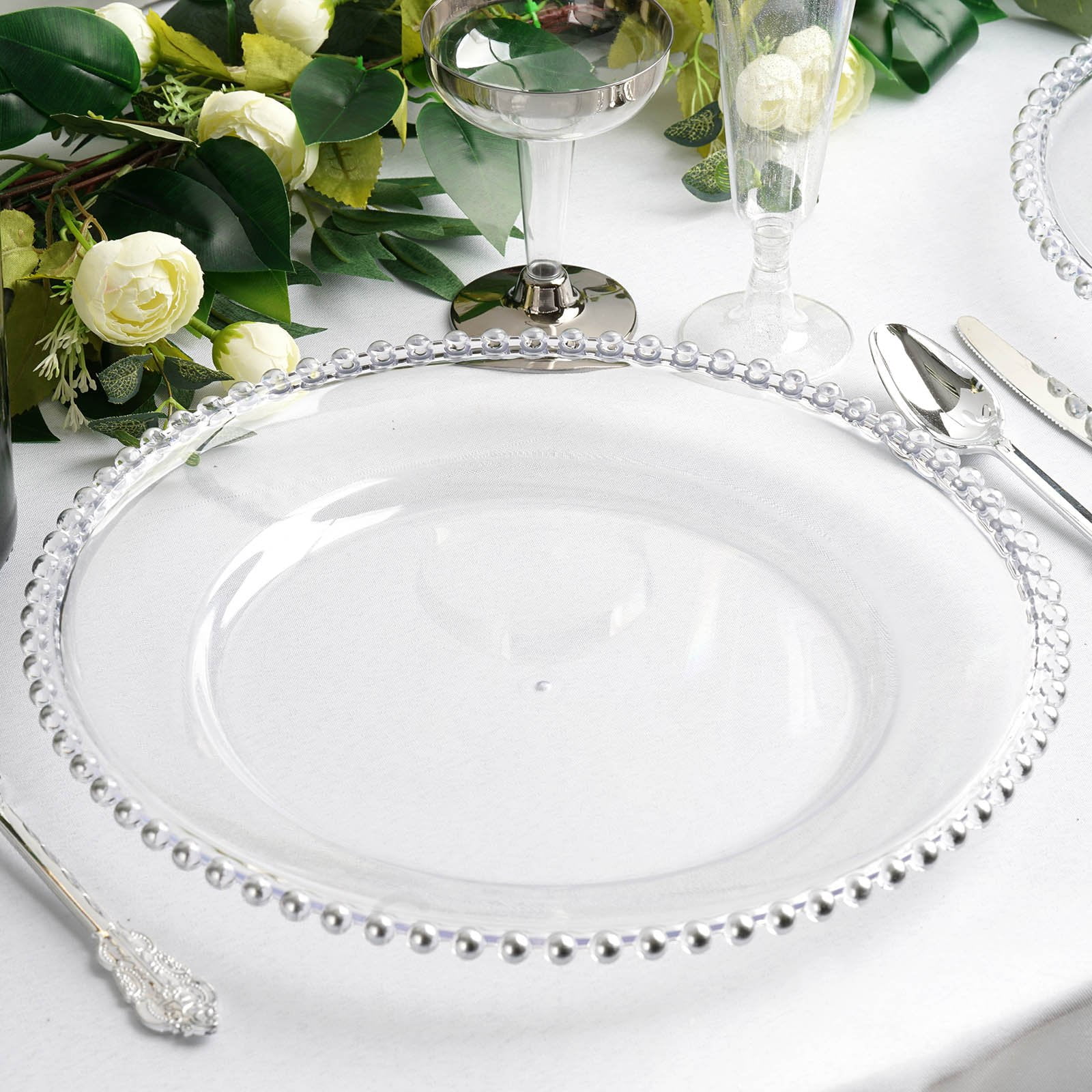 Efavormart 6 Pack 12" Clear Acrylic Round Charger Plates With Beaded Rim Dinner Charger Plates ...