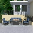 thumbnail image 3 of Gotland 5 Seats Outdoor Metal Patio Furniture Set with 2 Swivel Rocking Chairs&55,000 BTU Gas Fire Pit Table w/Glass Wind Guard Patio Conversation Sectional Sofa Sets-Navy, 3 of 8