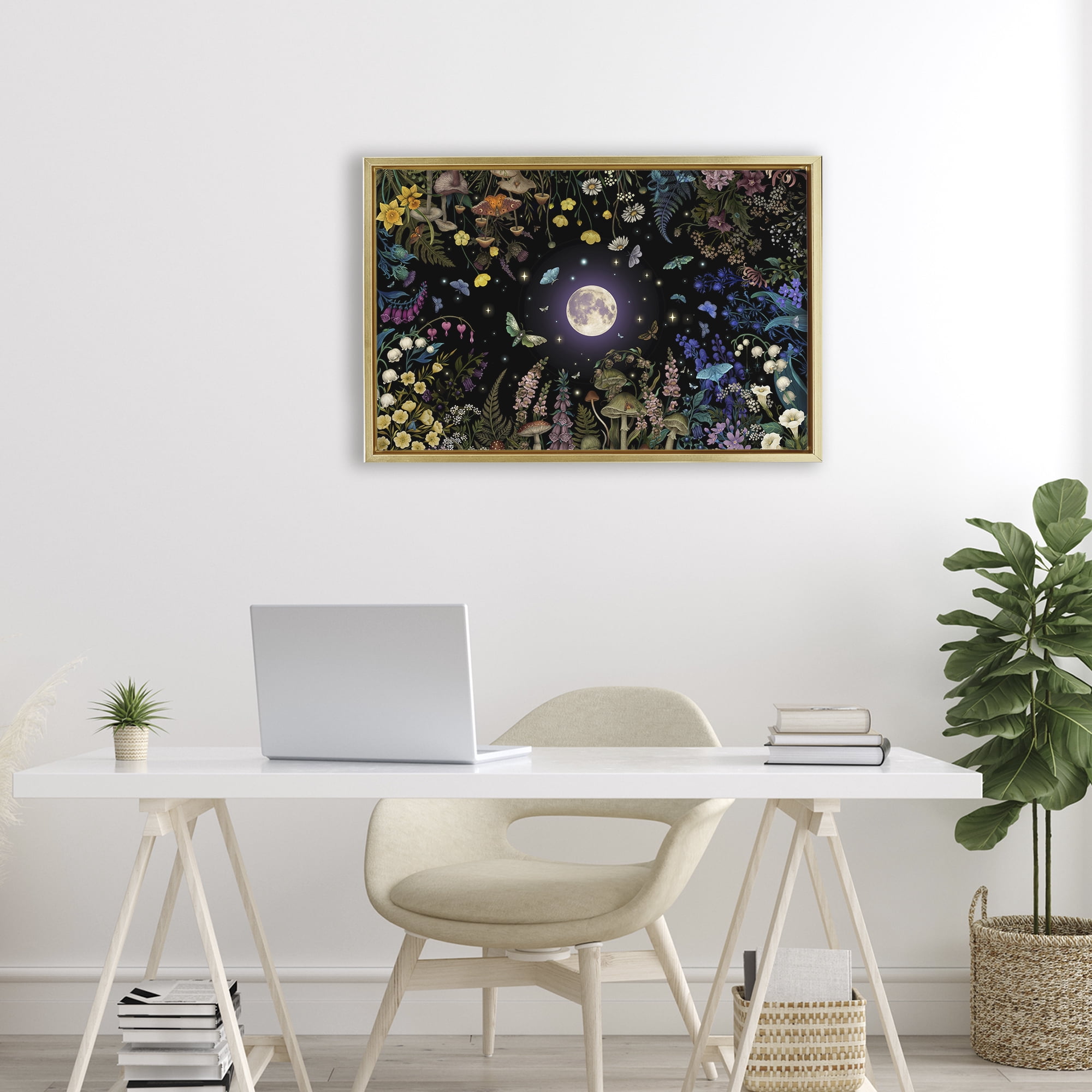 Stupell Industries Night Garden with Moth Gold Framed Floater Canvas Wall Art, design by Episodic Drawings