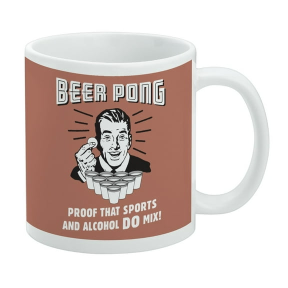 Beer Pong Proof That Sports and Alcohol Do Mix Funny Humor Retro White Mug