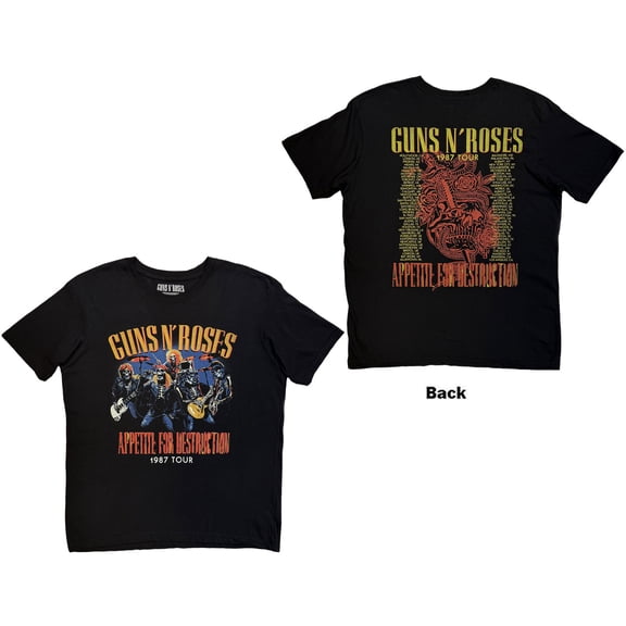 Guns N' Roses Unisex T-Shirt: Skeleton 1987 Tour (Black) (Back Print)