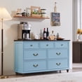 thumbnail image 5 of Farmhouse Nightstand with 7 Drawers, Mid Century Modern Large Wooden Bedside Table, 7 Drawers Dresser for Living Room or Bedroom, Light Blue, 5 of 8