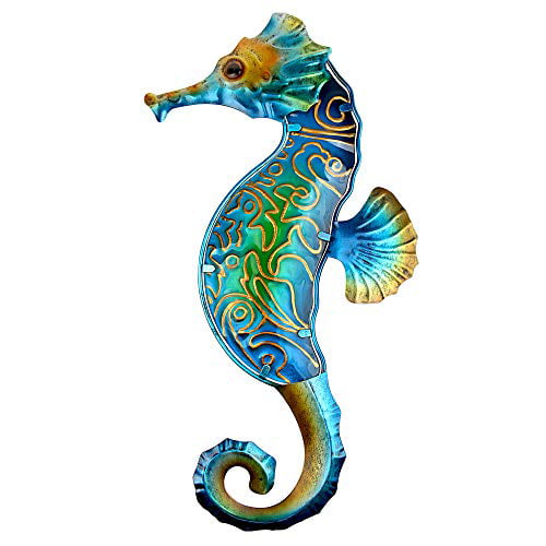 Metal With Glass Seahorse Family Wall Decor Sculpture for Home Garden Set of 3