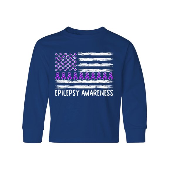 Inktastic Epilepsy Awareness Purple Ribbons and Flag Long Sleeve Youth T-Shirt