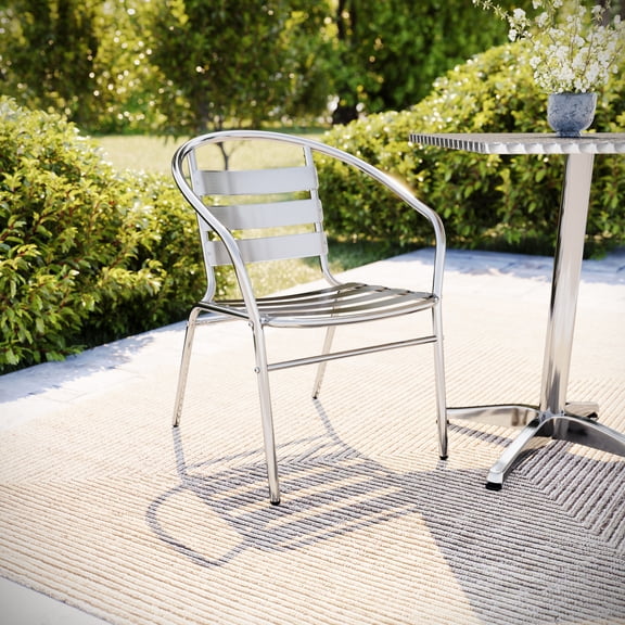 Flash Furniture Commercial Aluminum Indoor-Outdoor Restaurant Stack Chair with Triple Slat Back and Arms