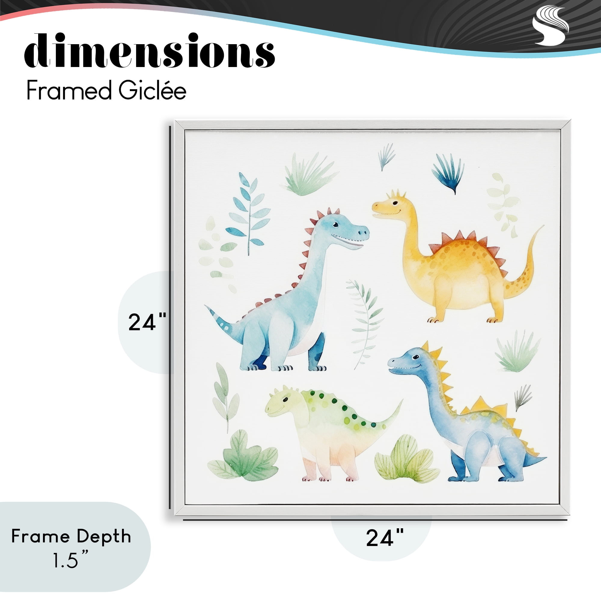 Stupell Industries Playful Dinosaur Wonderland White Framed Giclee Art, design by Lazar Studio