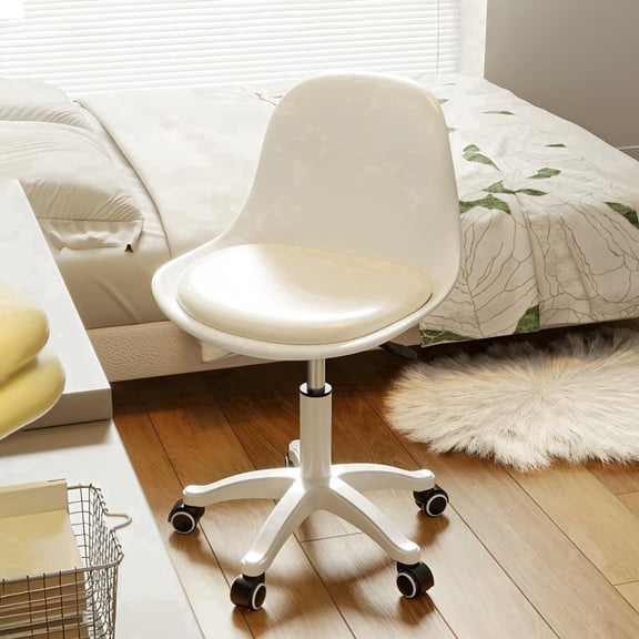 HDHNBA Height Adjustable Armless Small Desk Chair, Swivel Padded Task Chair for Bedroom Study and Vanity, White
