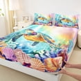 thumbnail image 4 of Erosebridal Watercolor Turtle Animals Queen Sheet Sets,3D Ocean Shell Coral Bed Set For Men Women 4-Piece, 4 of 6