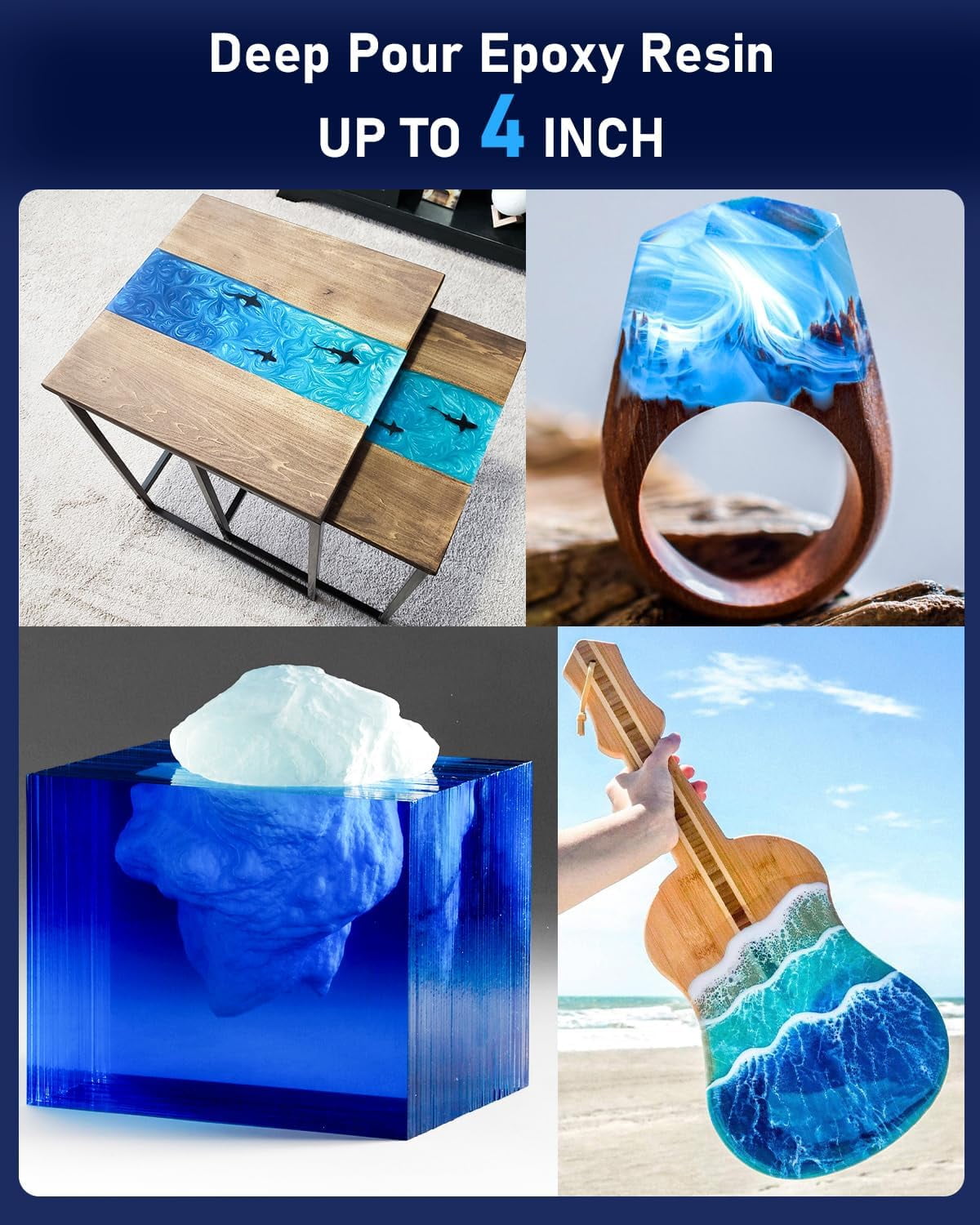 Nicpro 51oz Deep Pour Epoxy Resin Kit, 2 to 4 Inch Depth Clear Epoxy Resin 2:1 for Craft River Tables, Wood Filler, Bar Top, Coating, Casting, Pigment with Mixing Cups, Sticks, Gloves