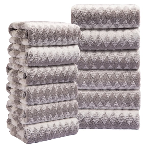 Beartech 12 Piece Hand Towel Set, Ultra Soft 16"x31" and Highly Absorbent Microfiber 600GSM Quick Dry Plush Towels for Bathroom,Kitchen-Light Gray