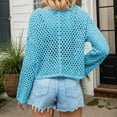 thumbnail image 5 of Fartey Crochet Knit Crop Sweaters for Women Loose Casual Cropped Hollow Out Sweater Solid Color Long Sleeve Crew Neck Pullover Tops Blue L, 5 of 7
