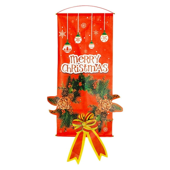 Christmas Themed Front Door Banner Hanging Decor Christmas Banner Flag Christmas Porch Sign Cloth Ornament Holiday Decoration, Garland