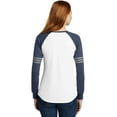 thumbnail image 3 of District Women's Game Long Sleeve V-Neck Tee Dm477 - White/ True Heathered Navy - M, 3 of 3