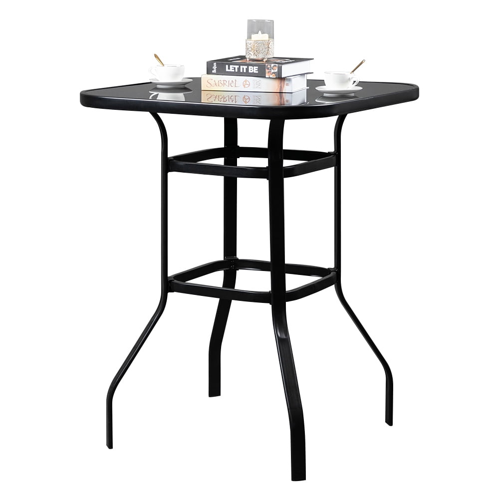 Lowestbest 31"x 31" x 40" Bar Table, Outdoor table, Wrought Iron Glass High Table, furniture Outdoor Patio Table, Black