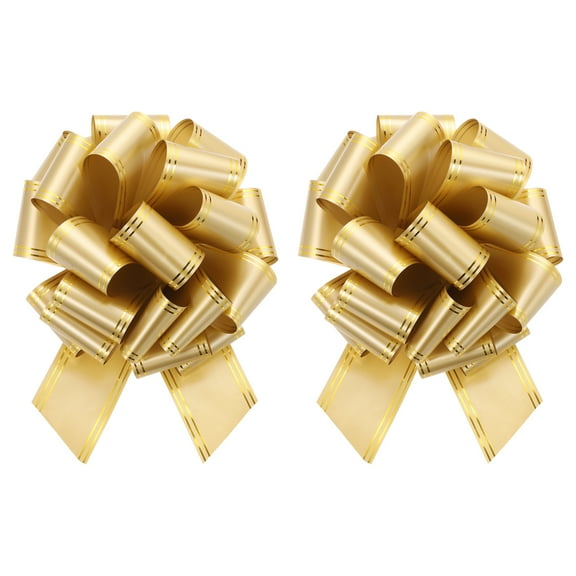 2 Pcs 14 Inch Giant Large Pull Bow Big Metallic Car Bows Ribbon with Gold Edge for Wedding Presents Gift Wrapping Christmas, Gold