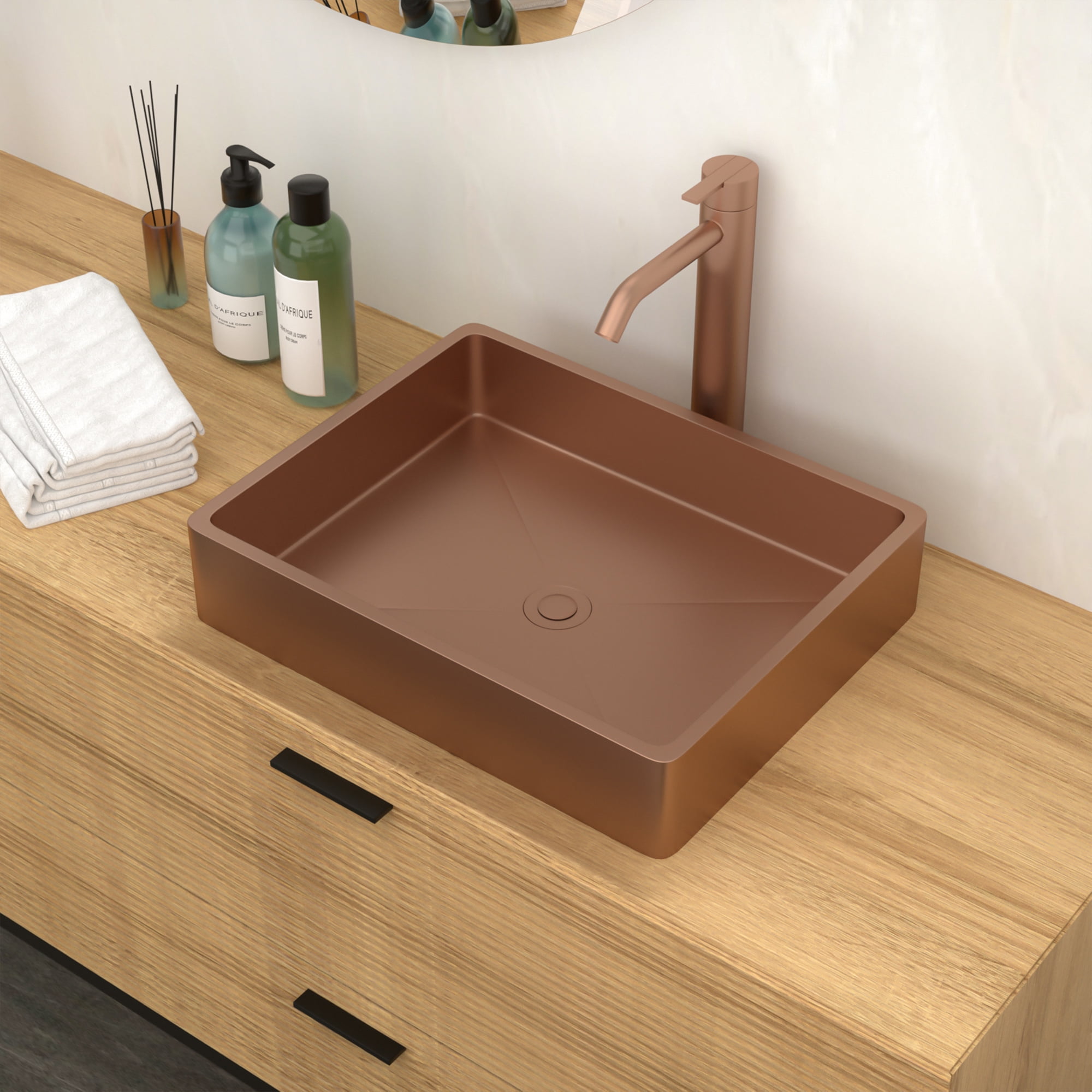 19"x15" Rectangular Rose Gold Stainless Steel Bathroom Sink with Pop Up Drain