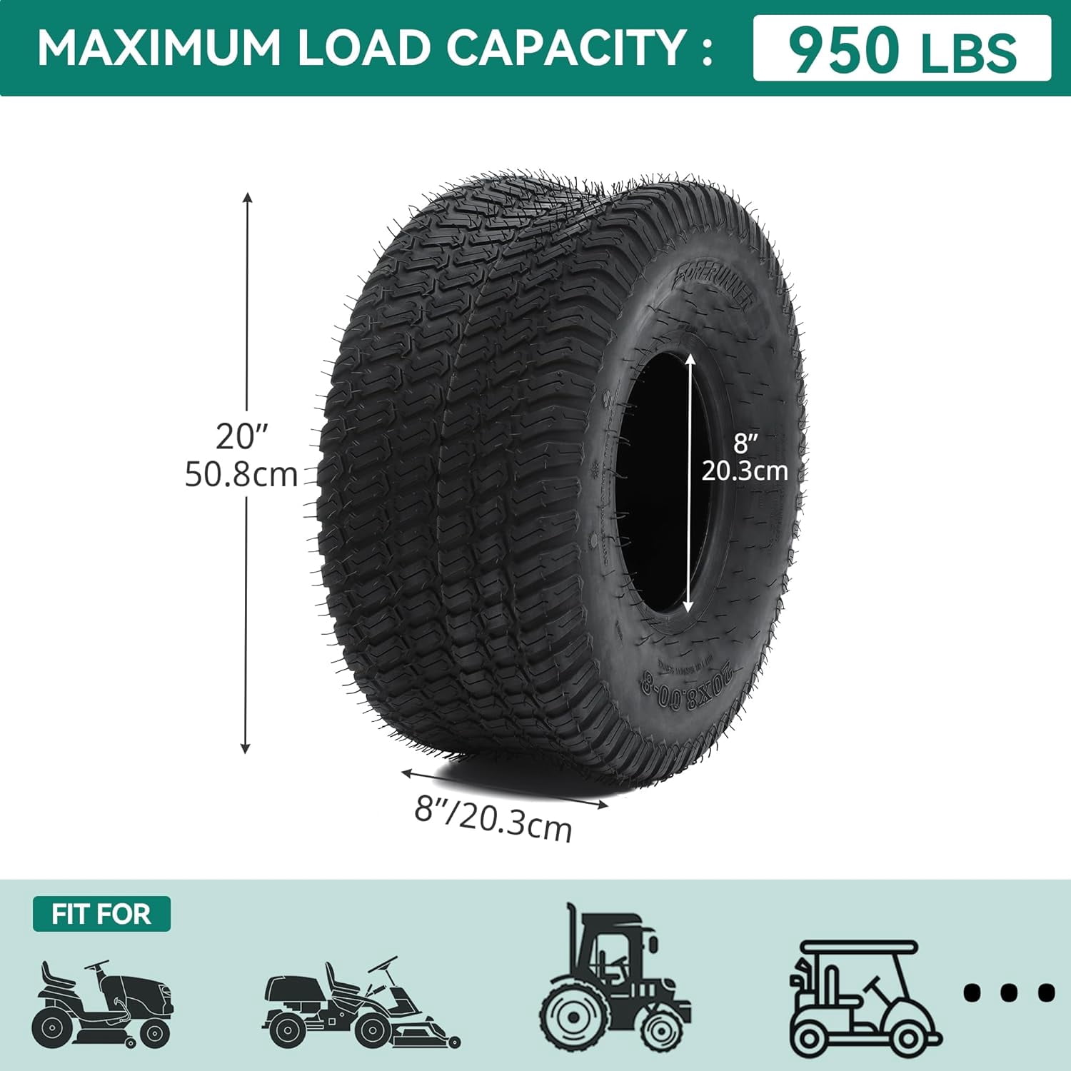 RVNI 4Ply 20x8.00-8'' Set Lawn Mower Tires for Lawnmowers Motorcycles Garden Tractors Golf Carts and Farm Equipment