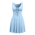 thumbnail image 4 of Lenpel Summer Dresses for Women V Neck Drawstring Front Ruched a Line Sleeveless Mini Dresses Fashion Beach Travel Clothes, 4 of 7