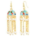 thumbnail image 3 of Efulgenz Indian Jewelry Bollywood Antique Faux Pearl Drop Floral Long Chain Tassel Jhumka Jhumki Hook Dangle Earrings Set, 3 of 4