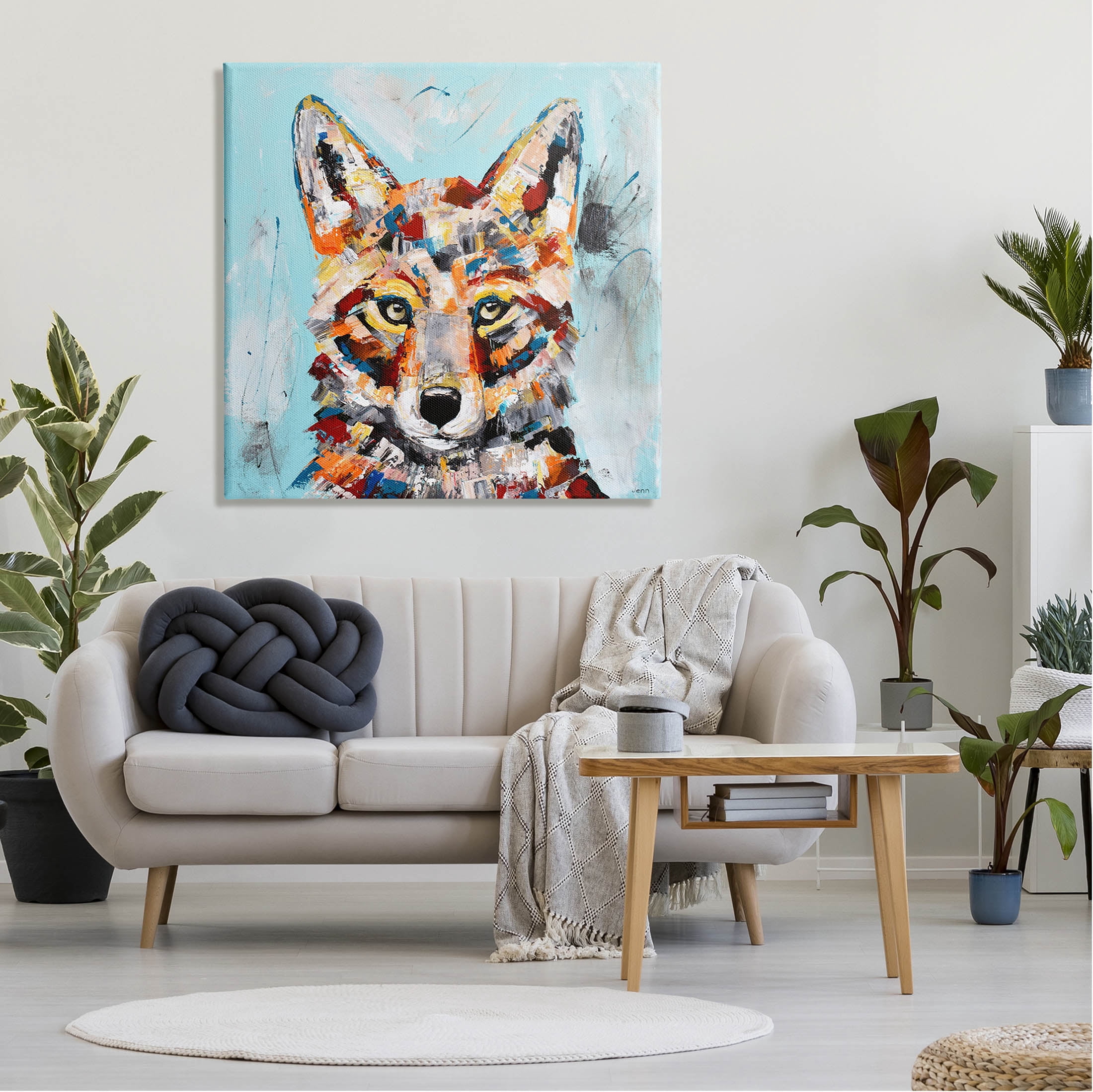 Urban Fox Brushed Splatter Animals & Insects Painting Gallery Wrapped Canvas Print Wall Art